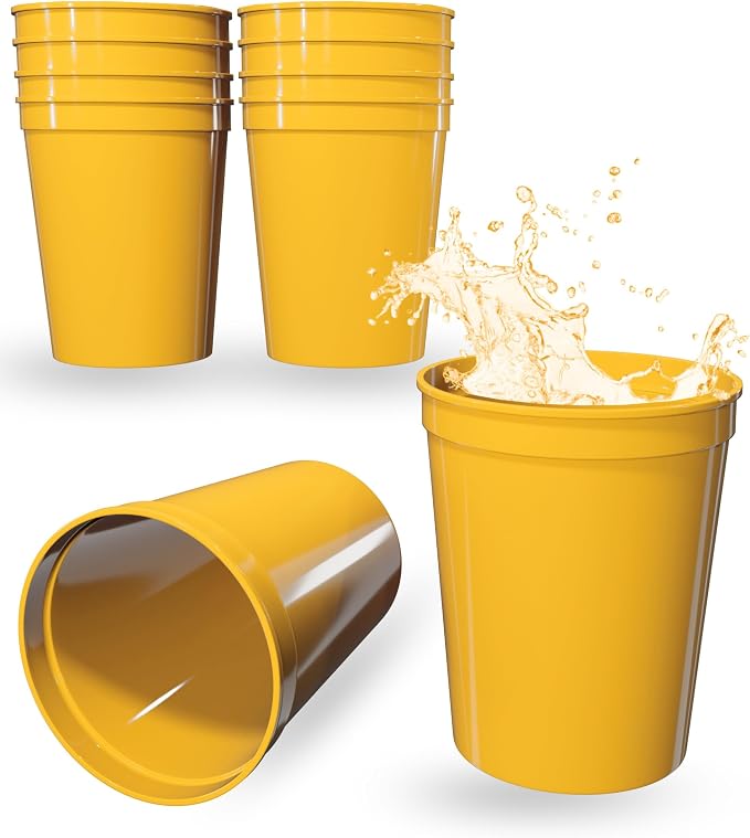 PartyPrints 10 Pack Small 10 to 12 oz Yellow Reusable Blank Plastic Cups by PartyPrints