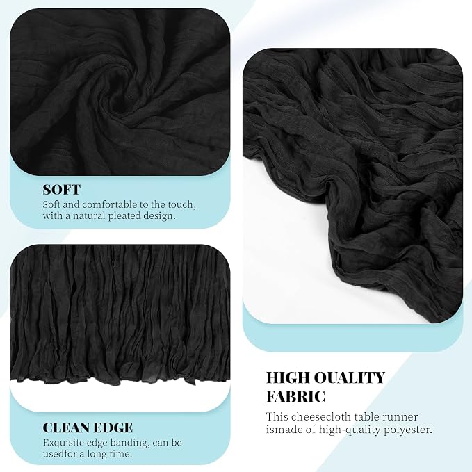 3 Pack Black Cheesecloth Table Runner, 17 x 108 Inch, Gauze Cheese Cloth Table - Image 4