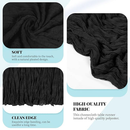 3 Pack Black Cheesecloth Table Runner, 17 x 108 Inch, Gauze Cheese Cloth Table - Image 4
