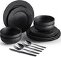 Black Dinnerware Sets with flatware, 32-Piece Matte Marble Pattern Premium by KINGSTONE