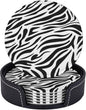 Drink Coasters with Holder Stand Set of 6, Zebra Stripes Print Pu Leather by Unknown