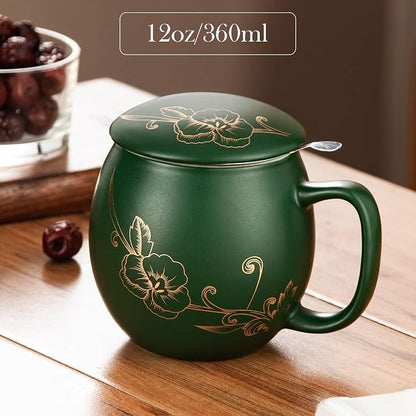 Yundu 12 OZ Ceramic Mug with Lid & Tea Strainer - Image 2