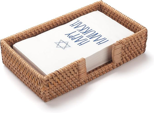 Rattan Napkin Holder Rectangular, Wicker Napkin Basket for Kitchen, Flat Napkin Holders for Paper Napkins, Woven Napkin Holders for Tables (9.5 x 5.5 x 2.2 inch)