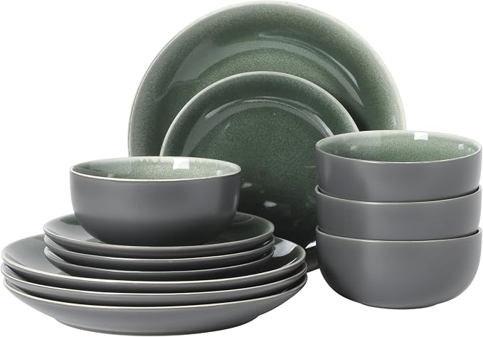Gibson Elite Pine Coast Plates and Bowls Sets, 12-Piece Stoneware Dinnerware by GibsonHomewares