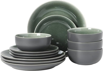 Gibson Elite Pine Coast Plates and Bowls Sets, 12-Piece Stoneware Dinnerware by GibsonHomewares
