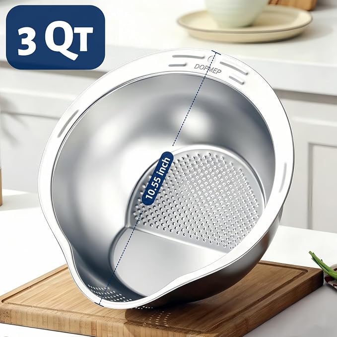DOPMEP Rice Washer Strainer Bowl Stainless Steel Colander - Image 6