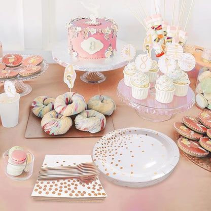 Green Party Supplies,White and Green Dot Plates and Napkins for Birthday Wedding All Occasions(Serve 35 Guests 7 Inch)