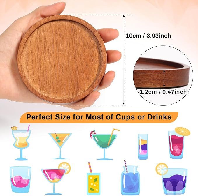 Wooden Coasters Set of 6 with Holder, Acacia Wood Drink Coasters - Image 3