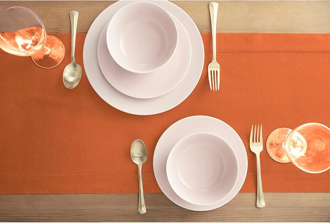 Solino Home Cotton Linen Dining Table Runner Pumpkin Hemstitch, 14 x 90 in | - Image 3