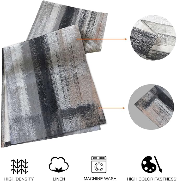 Black and Grey Modern Table Runner and Place Mats Set of 6 Abstract Black and - Image 4