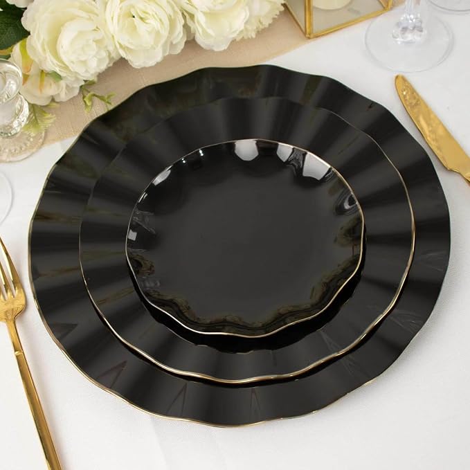 Efavormart 10 Pack | Black 6" Round Plastic Dessert Salad Plates, Disposable - Image 6