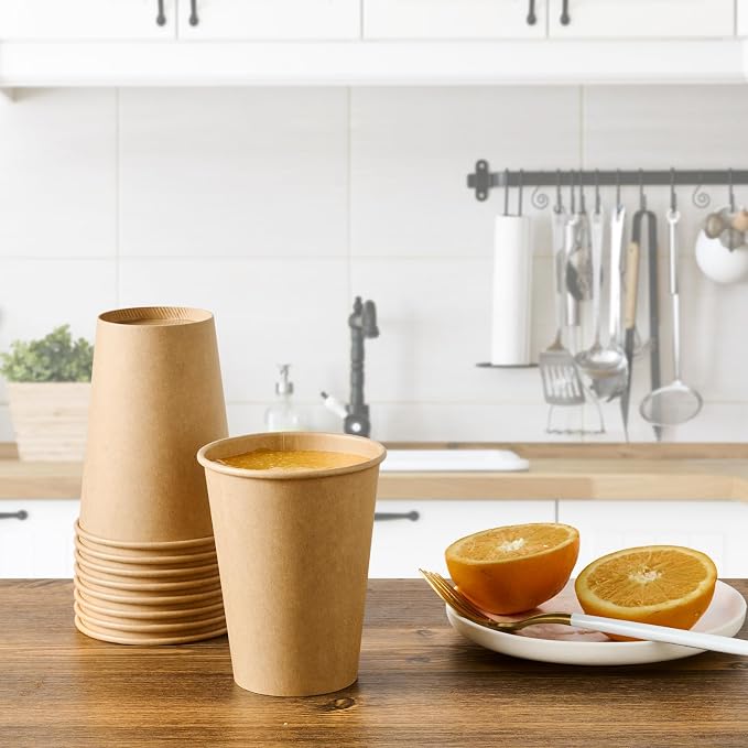 LITOPAK 100 Pack 12 oz Kraft Paper Coffee Cups, Disposable Coffee Cups | - Image 8