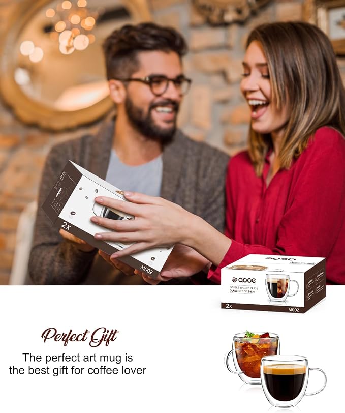 Espresso Cups Set of 2, Hand Blown 5oz Double Walled Insulated Espresso Coffee - Image 7