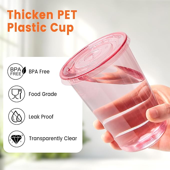 50 Sets - 16oz Pink Plastic Cups - Image 3