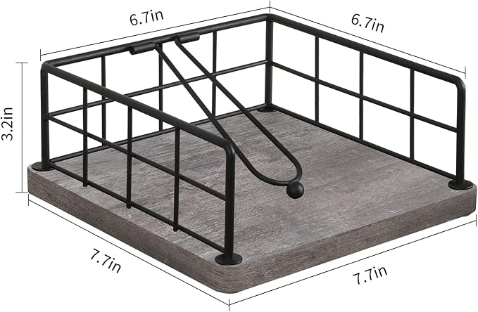 YINMIT Flat Napkin Holder for Table Wood, Rustic Metal Square Napkin Holder - Image 4