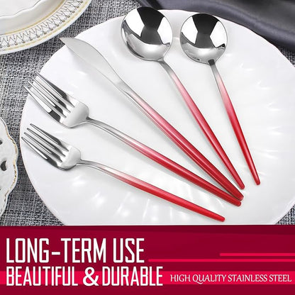 VANVRO Gradient Red Silverware Set, 20-Piece Stainless Steel Flatware Set - Image 4