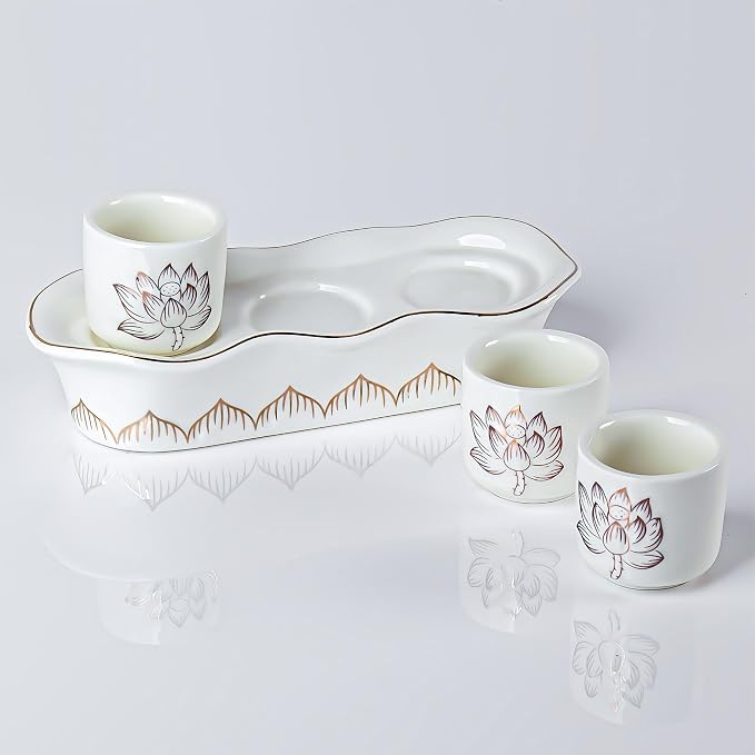 QINLANG White Buddhist 3 Altar Cups Set, Buddha Water Cup Set of 3, Ceramic - Image 4