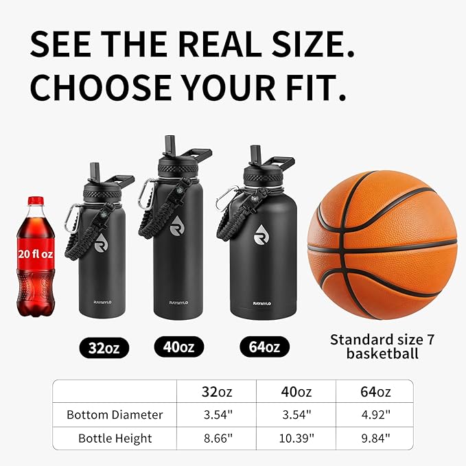RAYMYLO Insulated Water Bottle 64 oz, Triple Wall Vacuum Stainless Steel | - Image 6