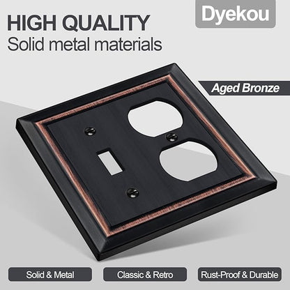 Metal Wall Plate for Electrical Outlets, Decorative Aged Bronze Switch Plates Outlet Cover, Light Switch Cover Plate, 2-Gang Wall Plates (Toggle/Duplex, 2 Pack)