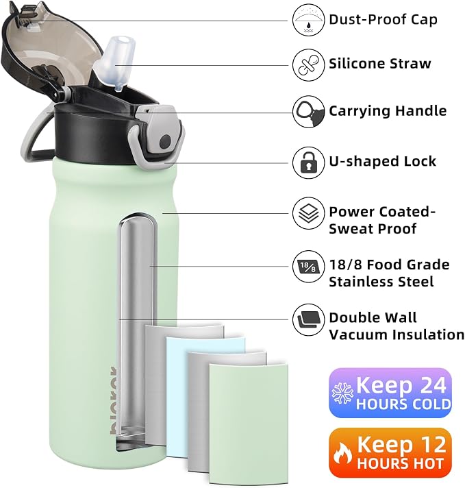 BJPKPK 18 oz Water Bottle with Straw & Handle, Insulated Stainless Flask | Leak - Image 2