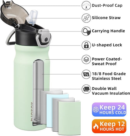 BJPKPK 18 oz Water Bottle with Straw & Handle, Insulated Stainless Flask | Leak - Image 2