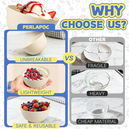 Wheat Straw Mini Bowls Set of 6, Unbreakable 10 OZ Dessert Bowls for Yogurt, Appetizers, Ice Cream, Plastic Bowls Microwave & Dishwasher Safe, Beige