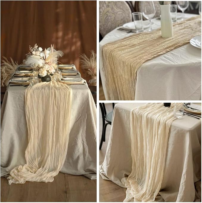 6 Pack Beige Cheesecloth Table Runner 35 x 120 Inch | Boho Gauze Fabric - Image 7