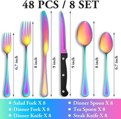 48 Pcs Rainbow Silverware Set - Image 2