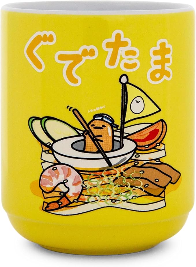 Silver Buffalo Sanrio Gudetama Sailing On Ramen Asian-Style Ceramic Tea Cup | - Image 2