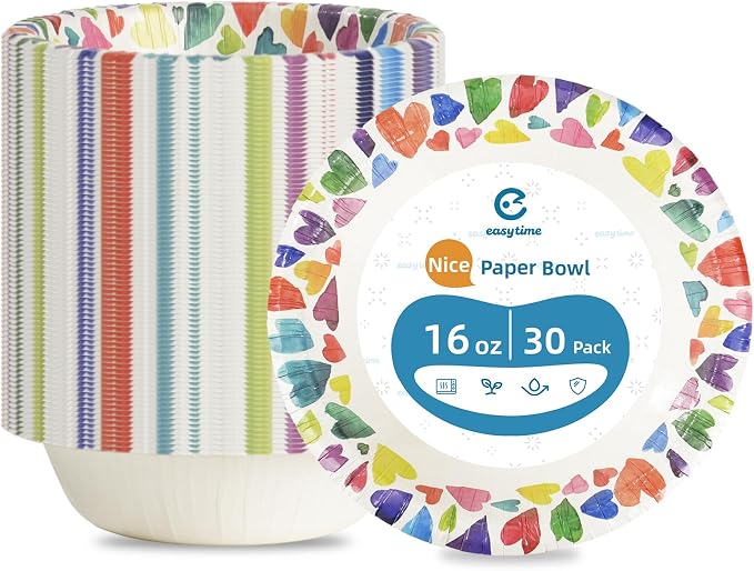 30 Pack Paper Bowls, 16 Oz Disposable Soup Bowl, Heavy Duty Printed Disposable by Unknown