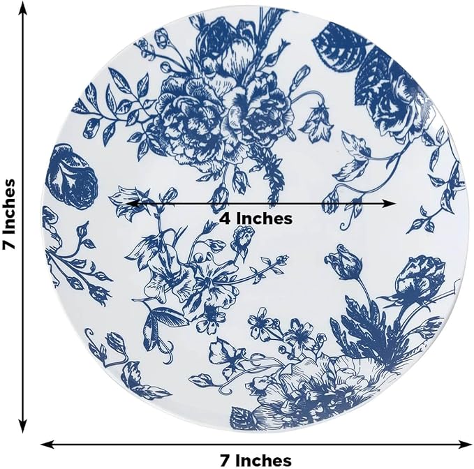 Efavormart 10-Pack French Toile Plastic Dessert Plates – Blue & White Floral - Image 2