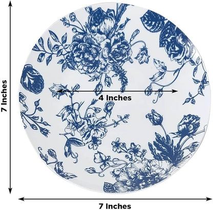 Efavormart 10-Pack French Toile Plastic Dessert Plates – Blue & White Floral - Image 2