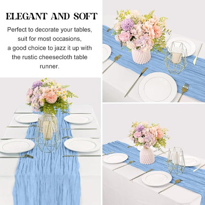 6 Pieces Baby Blue 10FT Cheesecloth Table Runner Boho Gauze Fabric Table Runner - Image 4