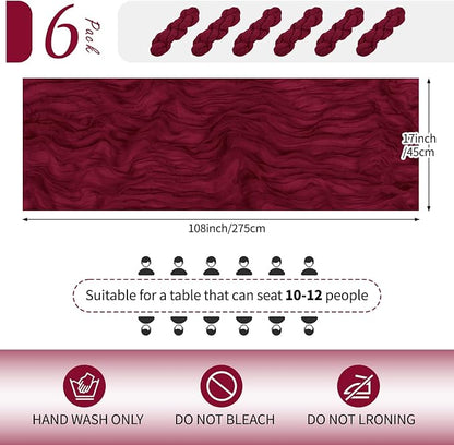 6 Pack Burgundy Cheesecloth Table Runner 17x108 Inch Semi Sheer Boho Gauze - Image 2