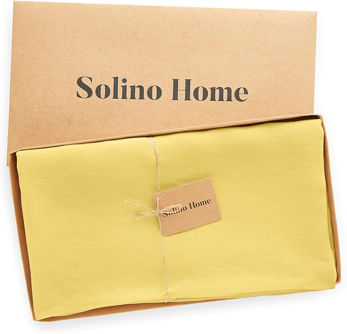 Solino Home Yellow Linen Tablecloth 70 x 70 Inch - 100% Pure Linen Square Table Cloth - Sonoma, Machine Washable Tablecloth for Spring, Easter