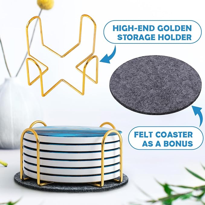 Absorbent Ceramic Coasters Set of 6, Modern Marble Style Drink Coasters | 4 - Image 5