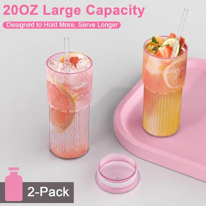 Luiaiog 20oz Glass Cups with Lids and Straws - Image 6