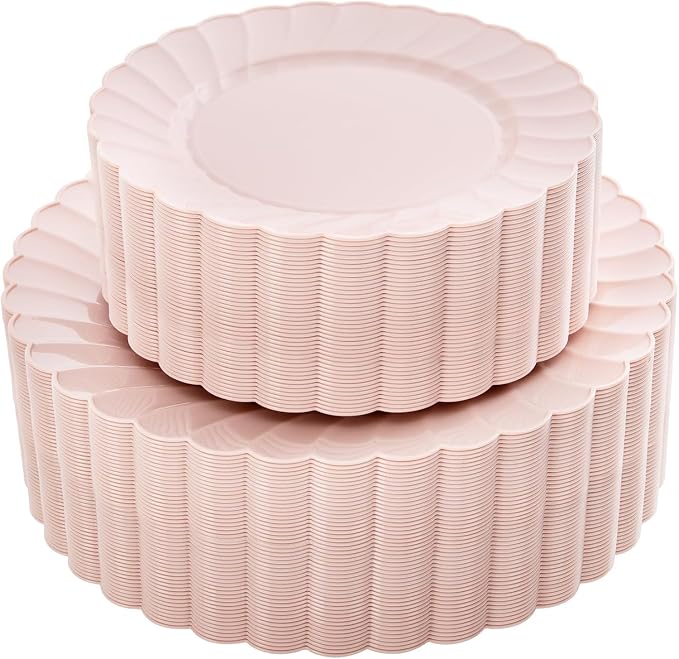 YOUBET 100PCS Pink Scalloped Plastic Plates by YOUBET