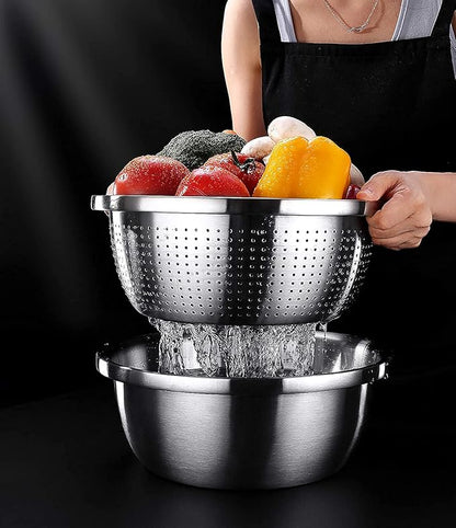 meleg otthon Stainless Steel Mixing Bowls, 8.5QT Salad Bowl, Metal Bowls With water filter basin, Stainless Steel Basin, Heavy Duty Deeper Edge Mirror Finish Dishwasher Safe Bowl (XXL)…