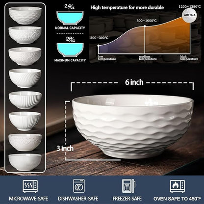 Ceramic Cereal Bowls 26 oz, Embossment Soup Bowls Set of 4, Dishwasher - Image 3