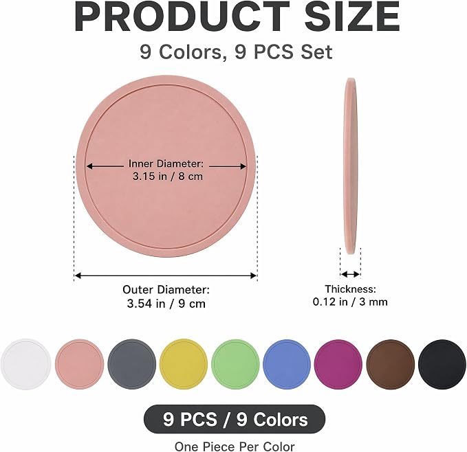 9 Colors Silicone Round Coasters Set, Heat Resistant Non-Slip Drink Coasters - Image 3