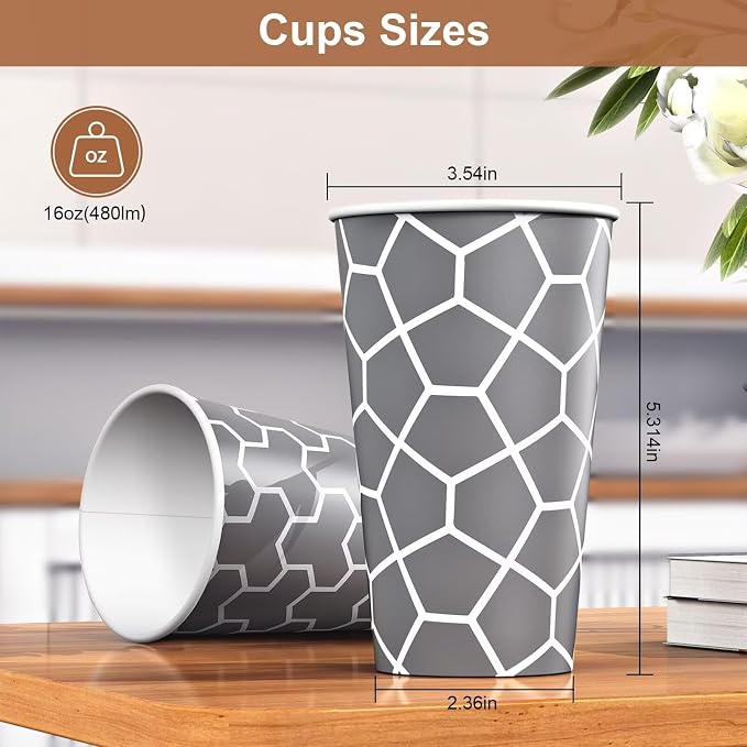 16 oz Paper Cups 180 Pack, Insulated Disposable Hot Cups | Hot and Cold Drinks - Image 2