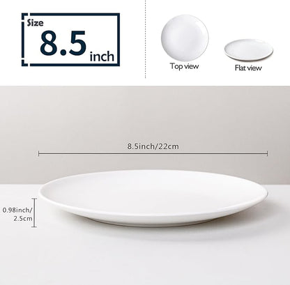 White Salad Plates Set of 6, 8.5 Inch Ceramic Plates – White Porcelain Appetizer & Dessert Plates for Kitchen, Salad, Snack & Everyday Use, Microwave & Dishwasher Safe