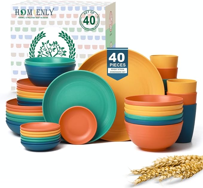 40-Piece Unbreakable Wheat Straw Dinnerwave Sets Plates and Bowls Sets by HOMIENLY