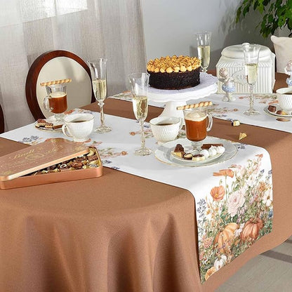 Fall Windflowers Pumpkin Table Runners 120 Inches Long, Cotton Linen Fabric - Image 5