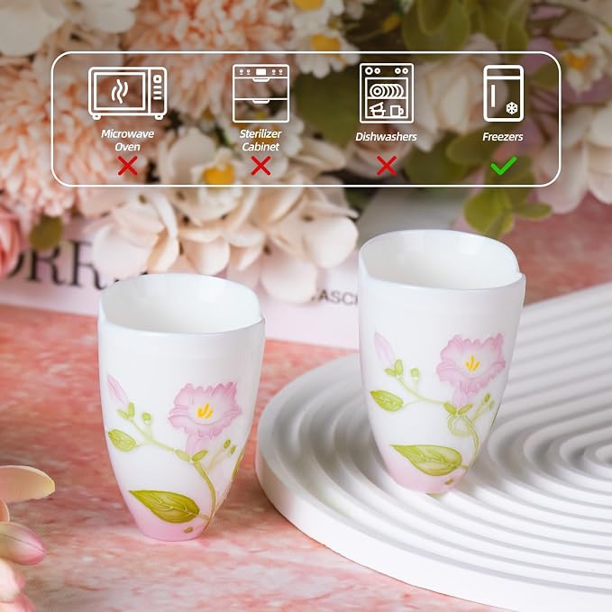 KAMMAK Ceramic Tea Cups Set of 2, 2.1 oz, Vintage Small Teacups, 709N | Hand - Image 2