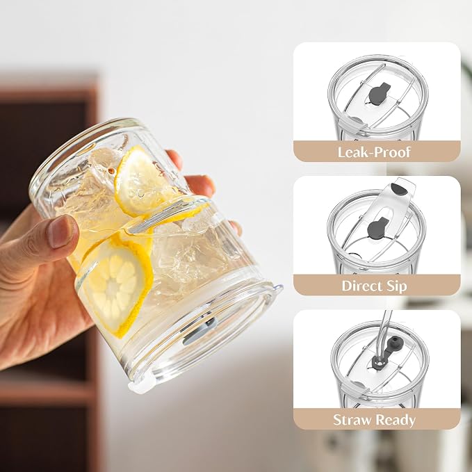 INSETLAN 13 oz Portable Glass Tumblers Set of 4, Thick Wall Glass Cups - Image 4