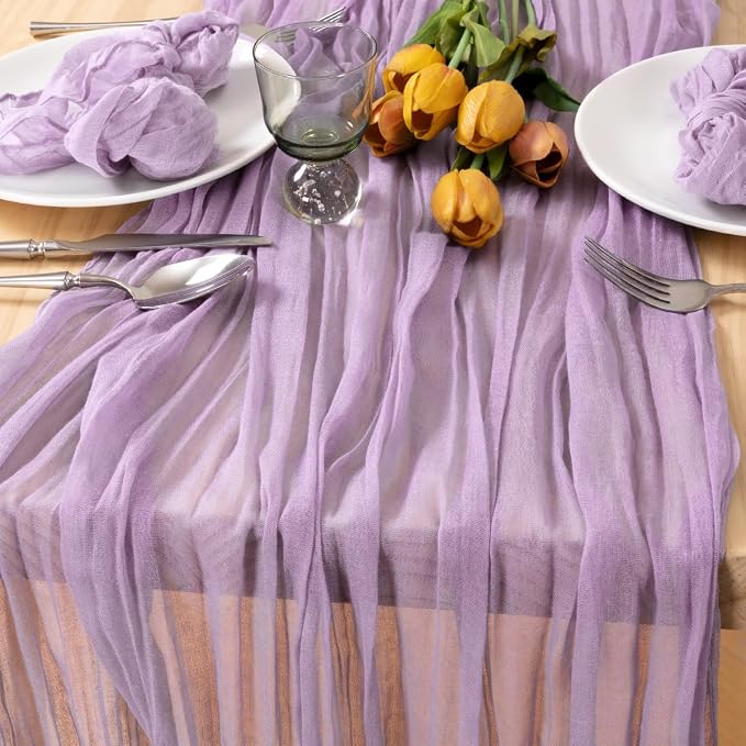 2 Pack Lilac Purple Cheesecloth Table Runner 10ft Boho Table Decor | - Image 2