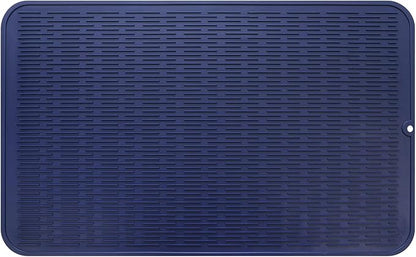 Silicone Dish Drying Mat for Multiple Usage,Easy clean,Eco-friendly,Heat-resistant Silicone Mat for Kitchen Counter or Sink,Refrigerator or Drawer Liner Navy Blue 3XL 28 inches x 18 inches
