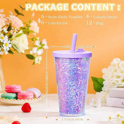 6 Pack 16 Oz Acrylic Snowglobe Tumbler, Pre-Drilled Double Wall Plastic Kids - Image 2